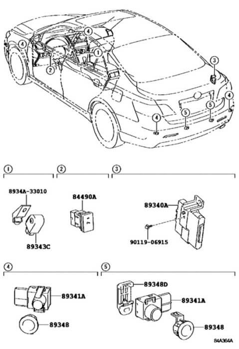 Схема расположения и виды датчиков парктроника на Тойота Камри